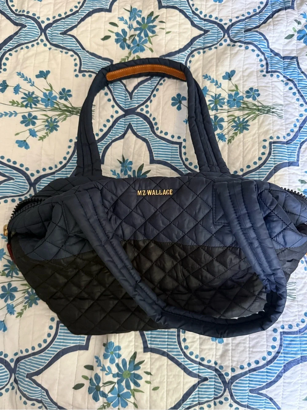 MZ Wallace Quilted Navy and Black Two-Tone Tote